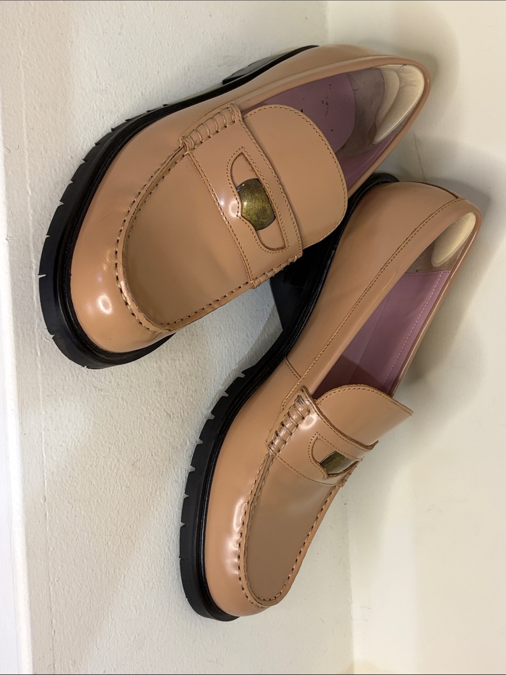 Free People Liv Camel Patent Leather Penny Loafers Size 41 EU / 11 US